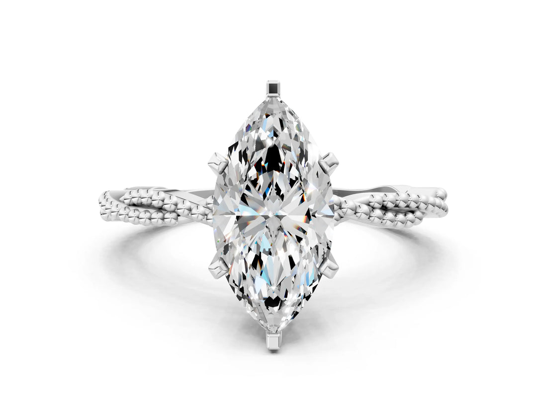 White gold Marquise Solitaire Twisted Band with Bead Prong Setting_332