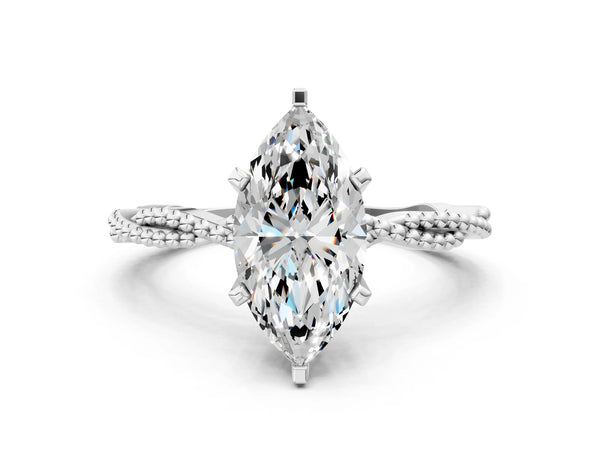 White gold Marquise Solitaire Twisted Band with Bead Prong Setting