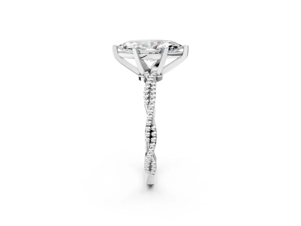 White gold Marquise Solitaire Twisted Band with Bead Prong Setting