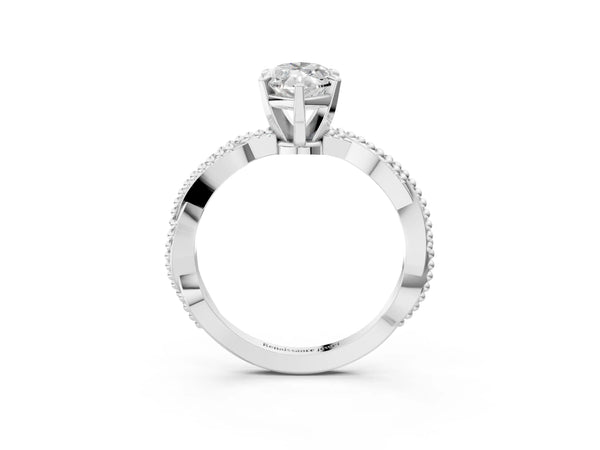 White gold Marquise Solitaire Twisted Band with Bead Prong Setting