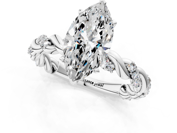 Platinum 3.53 Carat D VVS2 Marquise Diamond Solitaire Ring with Twisted Band and Pavé Accents