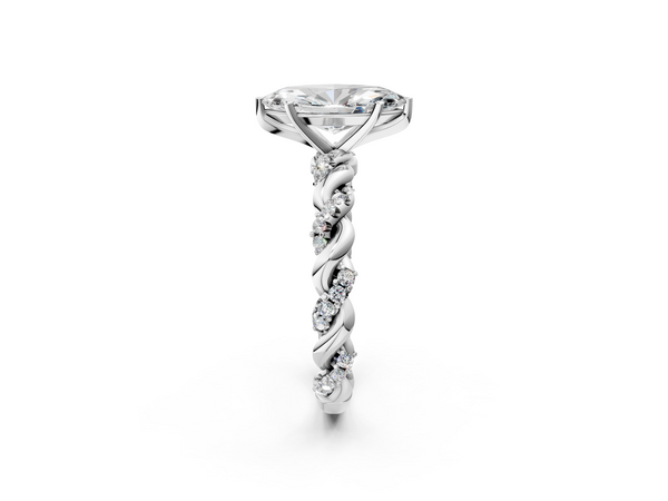 Platinum 3.53 Carat D VVS2 Marquise Diamond Solitaire Ring with Twisted Band and Pavé Accents