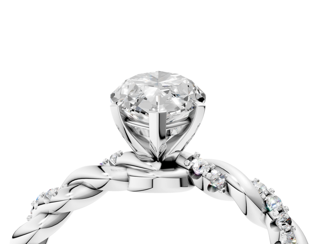 White gold Marquise Solitaire Twisted Band with Pavé Accents and Four-Prong Setting_55