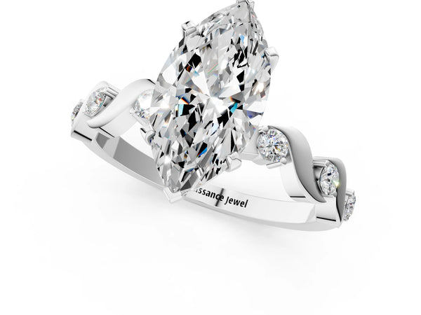 White Gold Marquise Solitaire Engagement Ring Setting with Ribbon Twist Accent Band