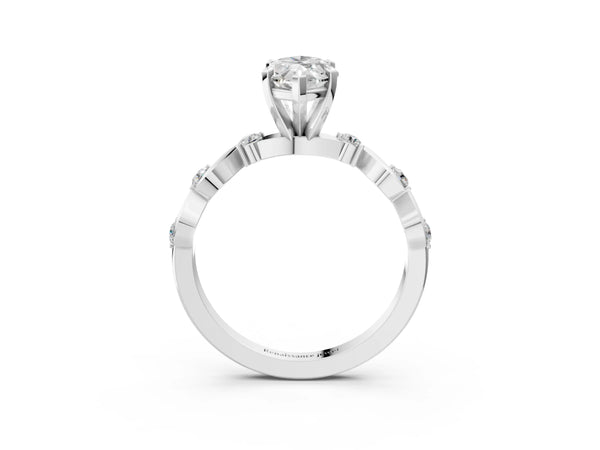 White Gold Marquise Solitaire Engagement Ring Setting with Ribbon Twist Accent Band