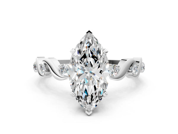 White Gold Marquise Solitaire Engagement Ring Setting with Ribbon Twist Accent Band