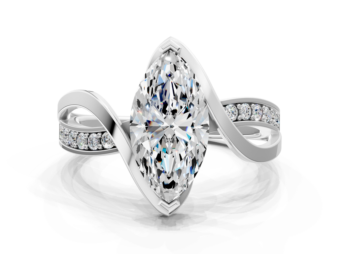 White gold Marquise Solitaire Twisted Band with Prong Setting_50