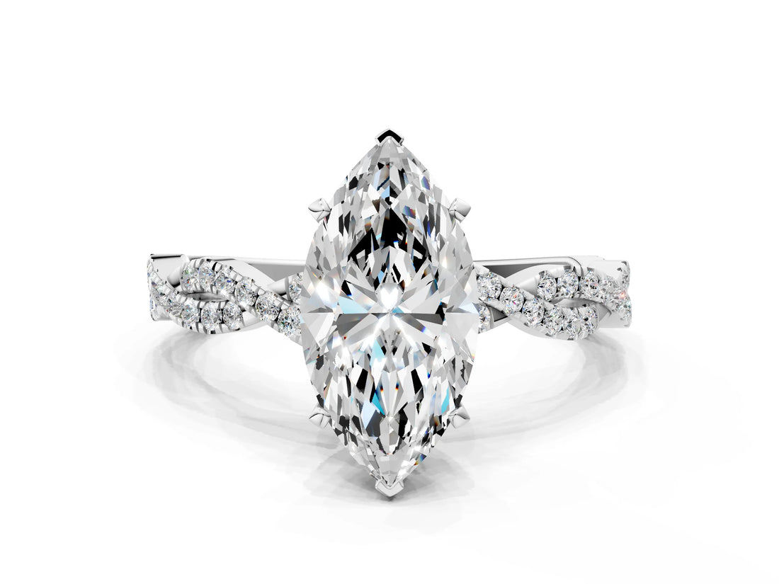 White gold Marquise Solitaire Twisted Pave Band with Four-Prong Setting_23