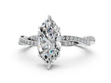 White gold Marquise Solitaire Twisted Pave Diamond Ring with Four-Prong Setting_12