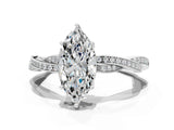 White gold Marquise Solitaire Twisted Pave Diamond Ring with Four-Prong Setting_12