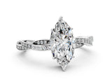 White gold Marquise Solitaire Twisted Pave Diamond Ring with Four-Prong Setting_24