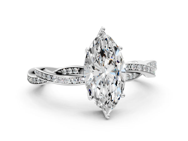 White Gold Marquise Solitaire Engagement Ring Setting with Twisted Pave Band