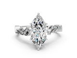 White gold Marquise Solitaire Vine Band with Milgrain Prong Setting_24