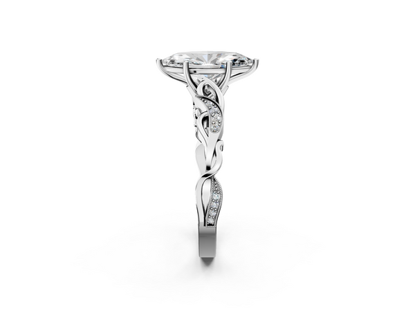White gold Marquise Solitaire Vine Band with Milgrain Prong Setting