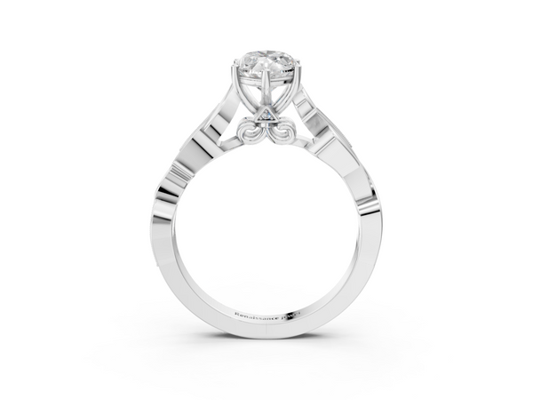 White gold Marquise Solitaire Vine Band with Milgrain Prong Setting
