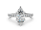 White gold Marquise Solitaire with Pavé Band and Four-Prong Setting_352