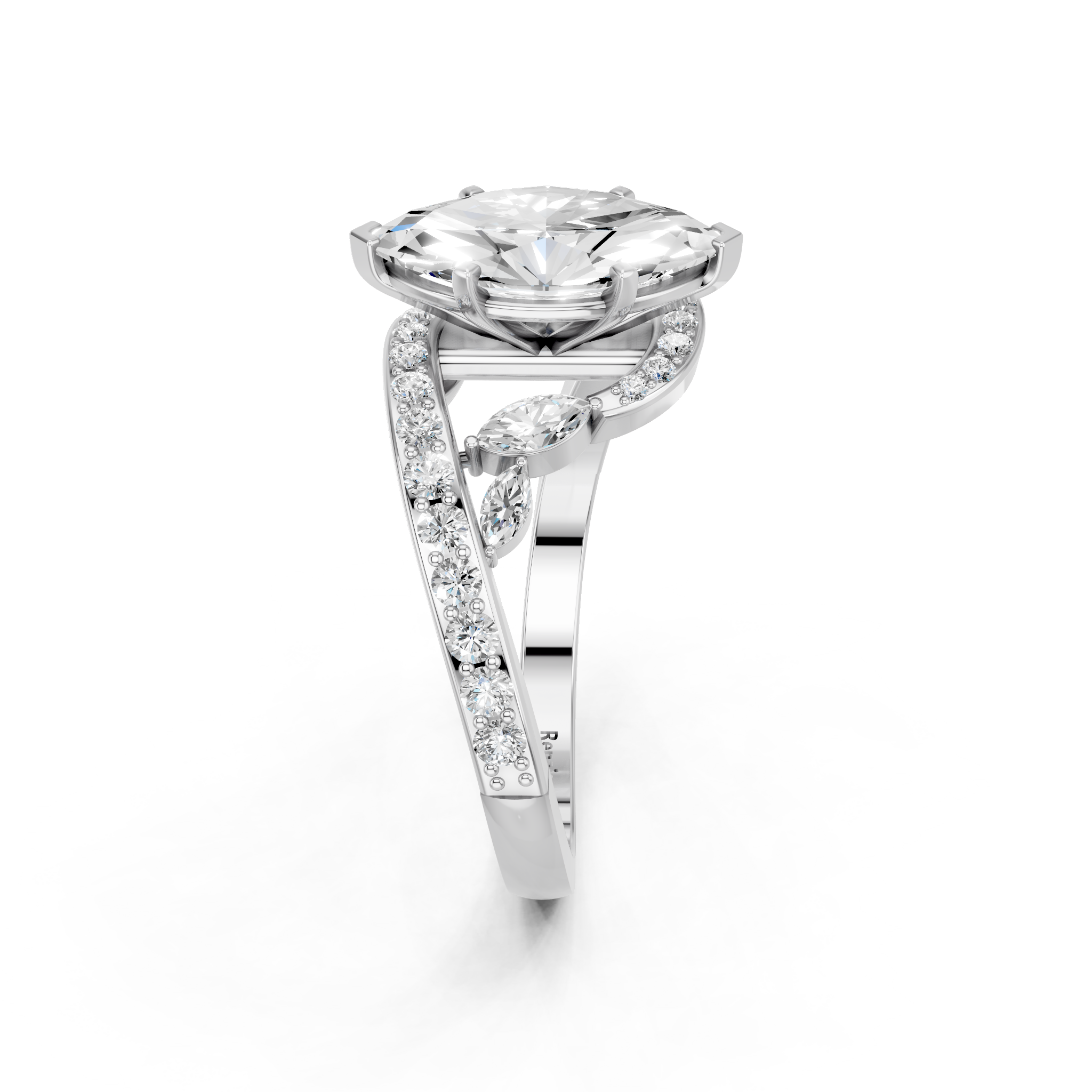 White gold Marquise Solitaire with Pavé Twist Band and Four-Prong Setting_23