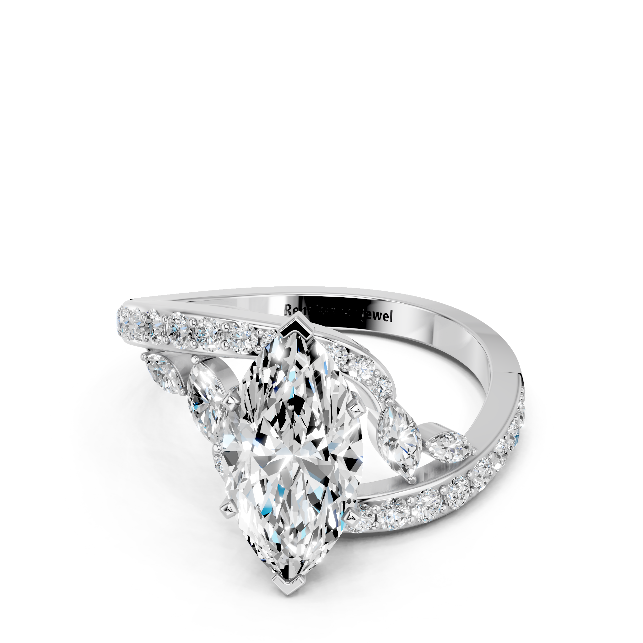 White gold Marquise Solitaire with Pavé Twist Band and Four-Prong Setting_30