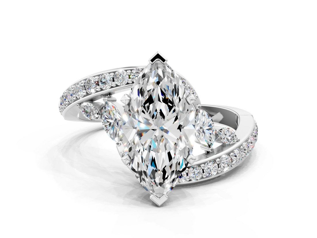 White gold Marquise Solitaire with Pavé Twist Band and Four-Prong Setting_91