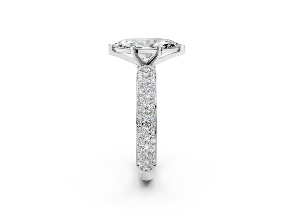 White gold Marquise Diamond Solitaire Ring with Prong Setting and Pavé Band