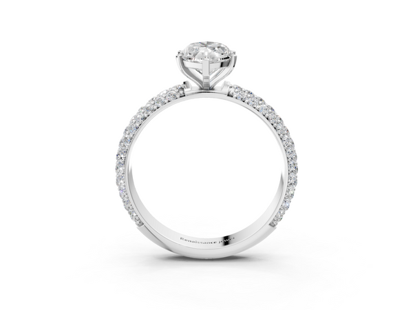 White gold Marquise Diamond Solitaire Ring with Prong Setting and Pavé Band
