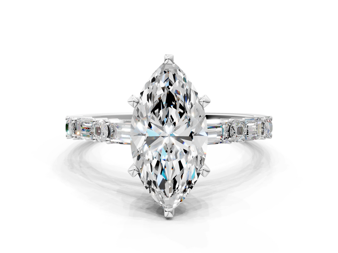 White gold Marquise Solitaire with Side Baguettes and Channel Set Band_40