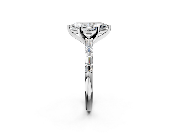 White Gold Marquise Engagement Ring Setting with Baguette Side Stones and Mixed Accent Band