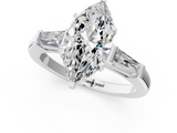White gold Marquise Solitaire with Tapered Baguette Side Stones on a Classic Band with Four-Prong Setting_129