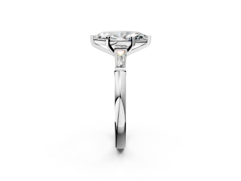 White gold Marquise Solitaire with Tapered Baguette Side Stones on a Classic Band with Four-Prong Setting_137