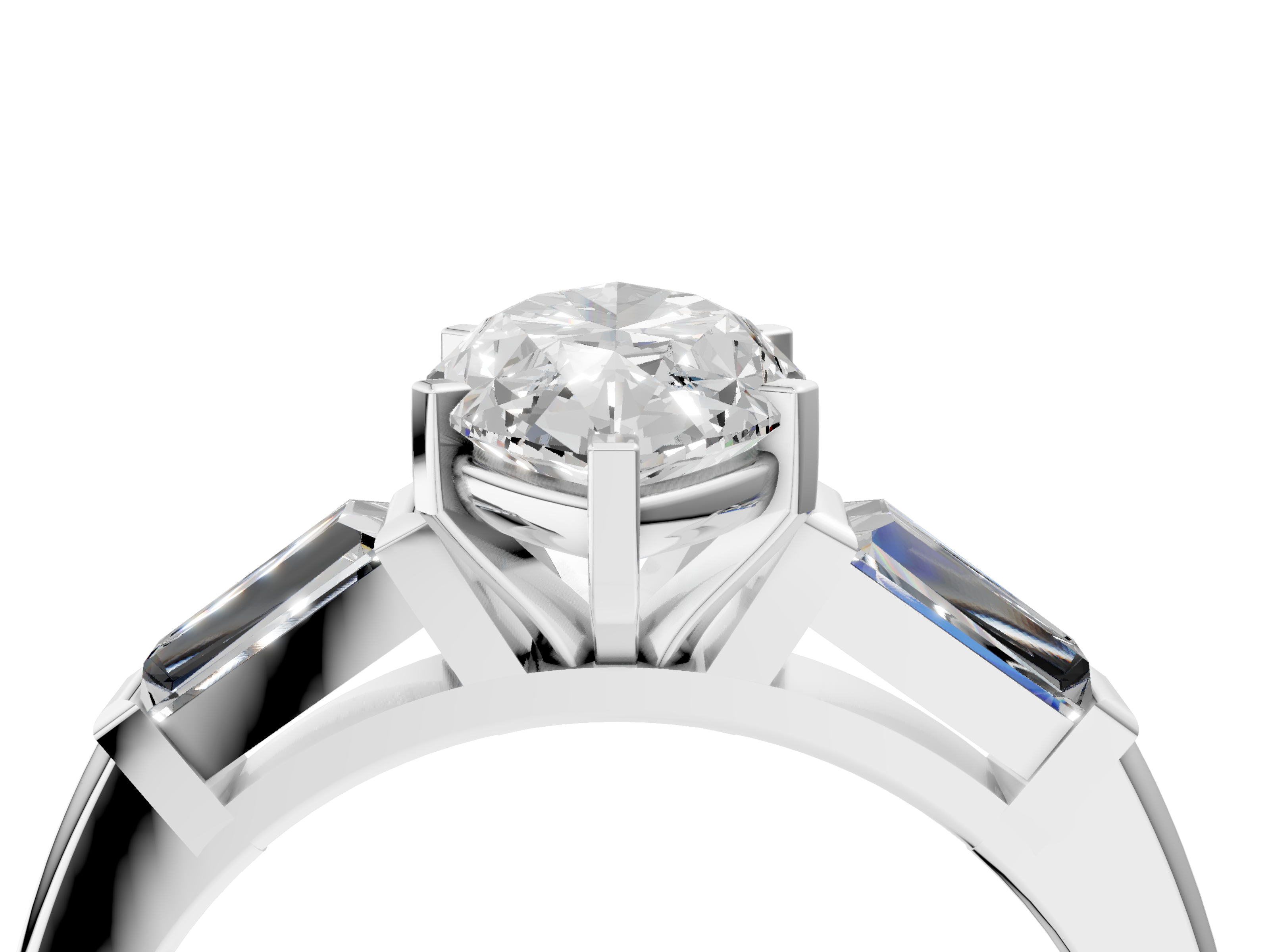 White gold Marquise Solitaire with Tapered Baguette Side Stones on a Classic Band with Four-Prong Setting_139