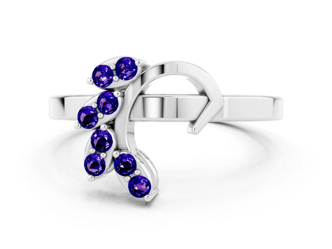 White gold Marquise Tanzanite Cluster Bypass Ring with Prong Setting_6