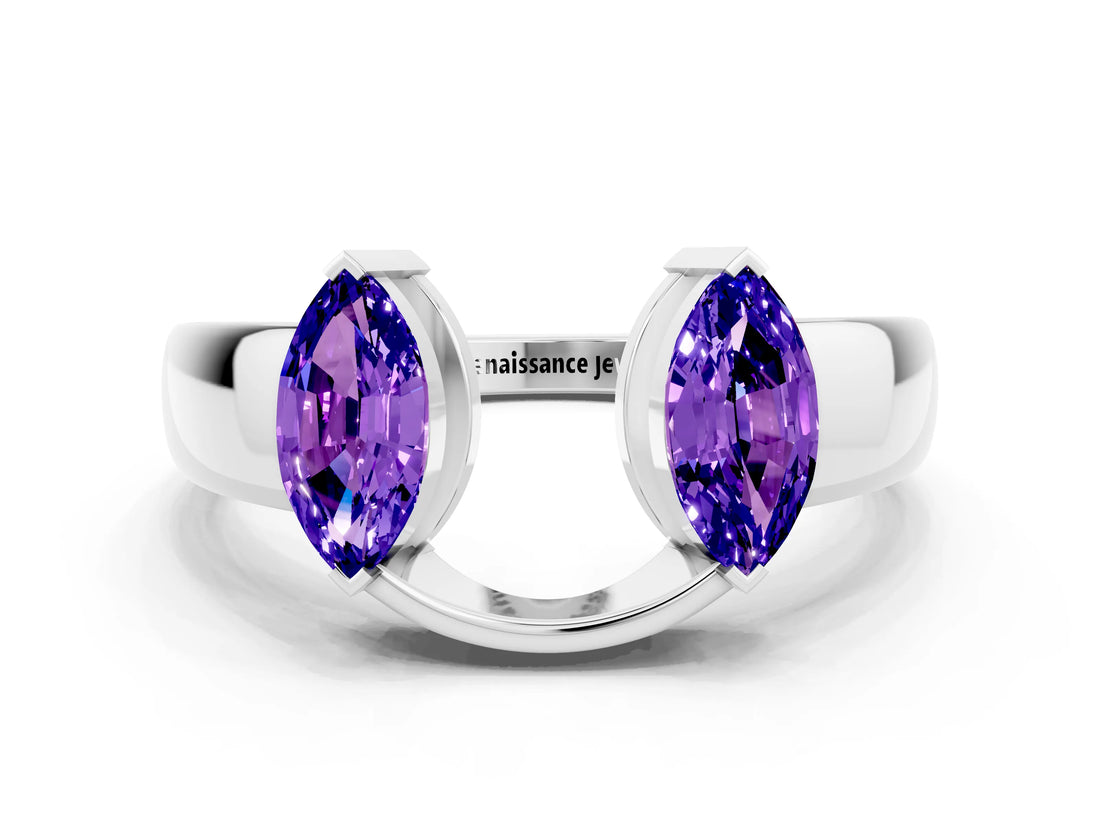White gold Marquise Tanzanite Open Band Ring with Tension Setting_6