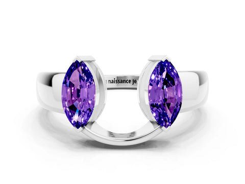 White gold Marquise Tanzanite Open Band Ring with Tension Setting_6