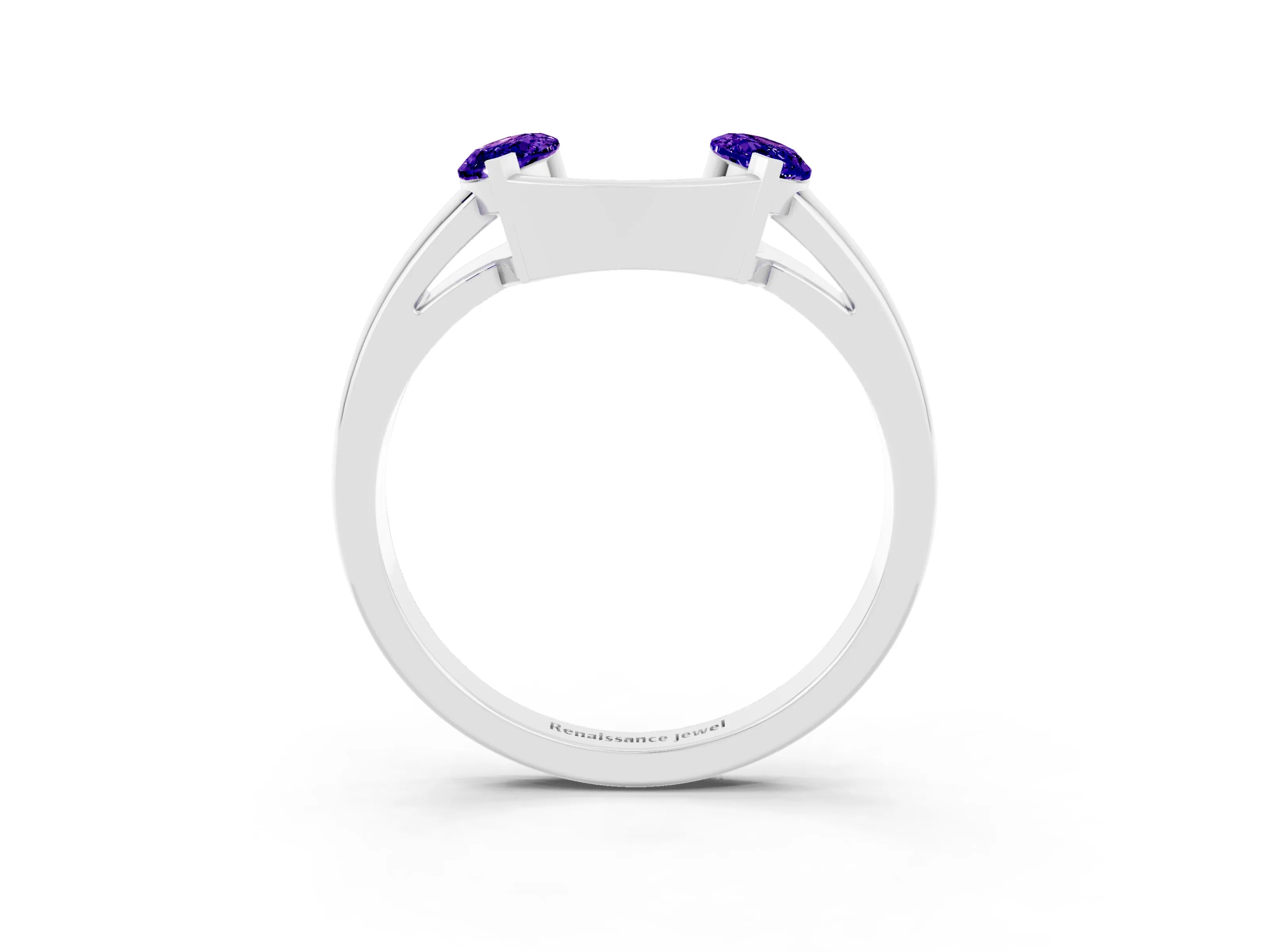 White gold Marquise Tanzanite Open Band Ring with Tension Setting_9