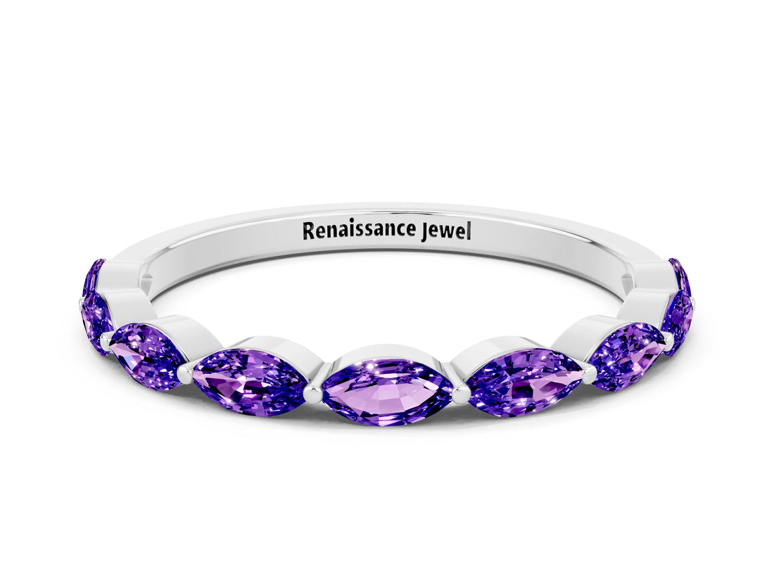 White gold Marquise Tanzanite Prong Set Half-Eternity Band_6