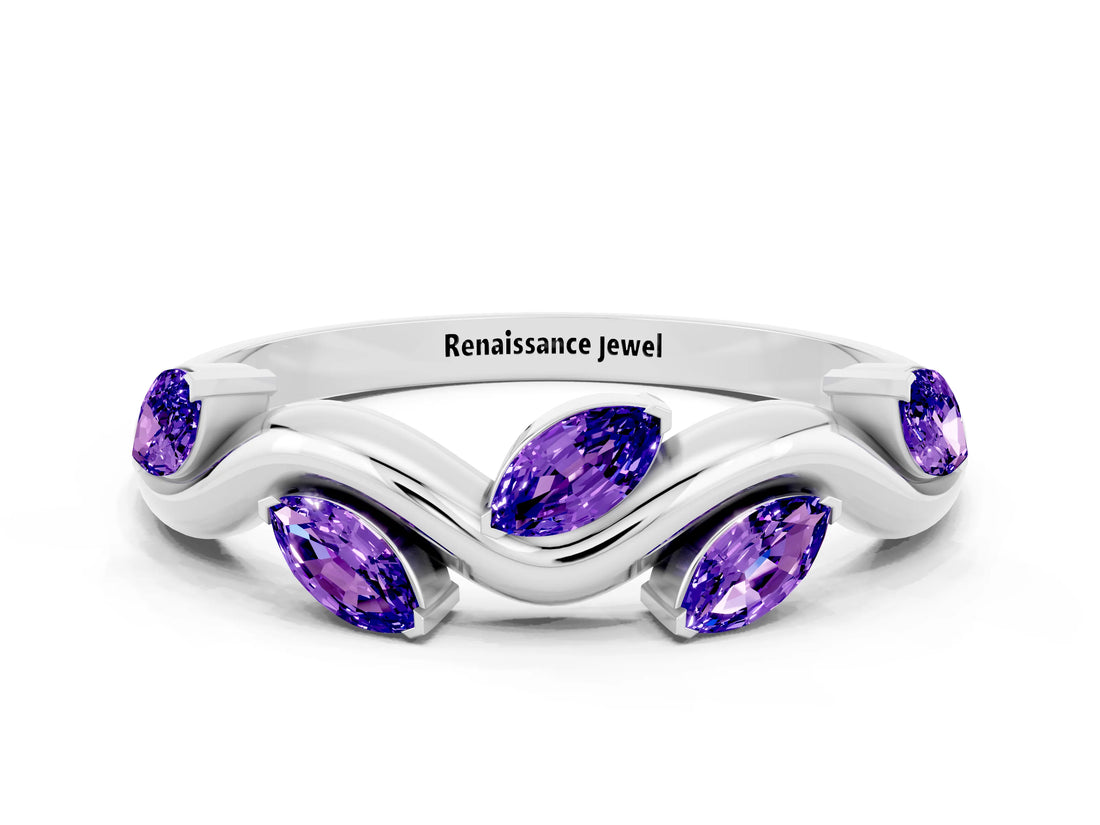 White gold Marquise Tanzanite Twisted Band with Prong Setting_6