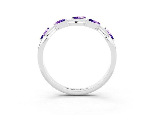 Platinum Marquise Tanzanite Twisted Vine Wedding Band with Leaf-Set Stones