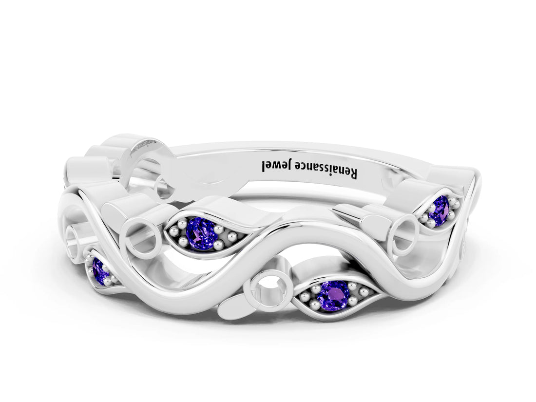 White gold Marquise Tanzanite Vine Eternity Band with Bezel Setting_18