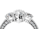 White gold Marquise Three-Stone Diamond Ring with Pavé Band and Four-Prong Setting_10