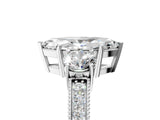 White gold Marquise Three-Stone Diamond Ring with Pavé Band and Four-Prong Setting_11