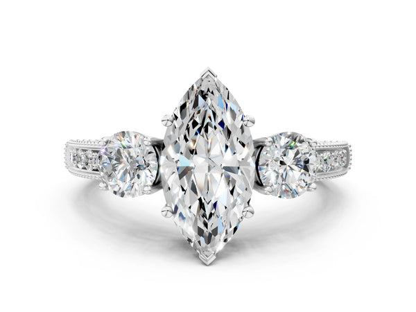 Platinum Marquise Graduated Three Stone Engagement Ring Setting