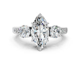 White gold Marquise Three-Stone Diamond Ring with Pavé Band and Four-Prong Setting_6