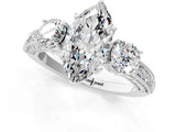 White gold Marquise Three-Stone Diamond Ring with Pavé Band and Four-Prong Setting_7
