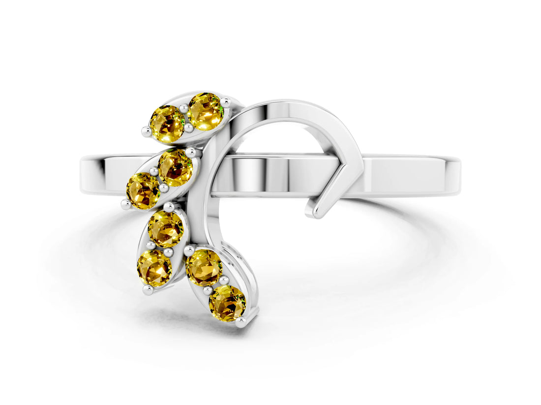 White gold Marquise Yellow Sapphire Cluster Bypass Ring with Prong Setting_18