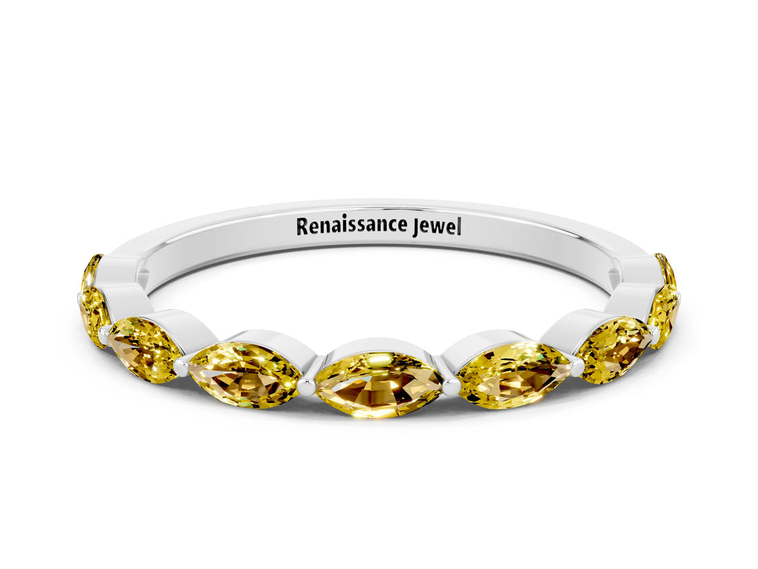 White gold Marquise Yellow Sapphire Half Eternity Band with Prong Setting_18
