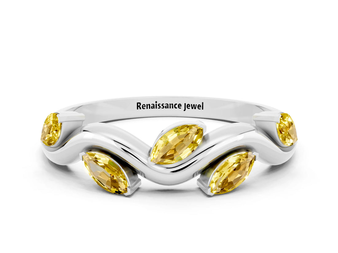 White gold Marquise Yellow Sapphire Twisted Band with Prong Setting_18