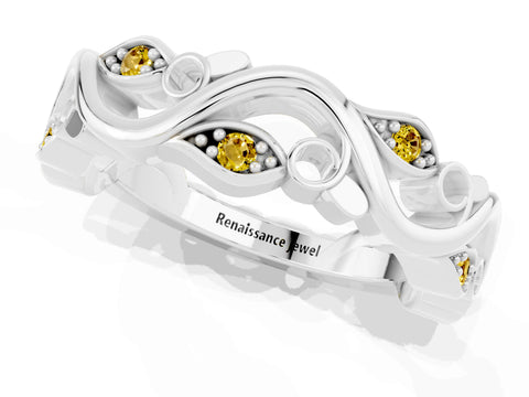 White gold Marquise Yellow Sapphire Vine Eternity Band with Bezel Setting_19