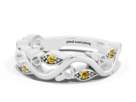 White gold Marquise Yellow Sapphire Vine Eternity Band with Bezel Setting_6