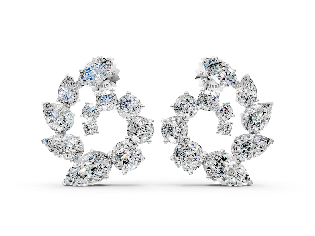 White gold Marquise and Pear Diamond Graduated Cluster Earrings