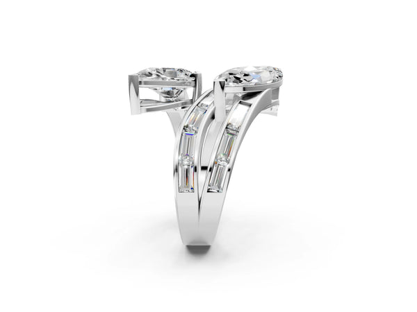 White gold Marquise and Pear Diamond Toi Moi Ring with Baguette Diamond Accents